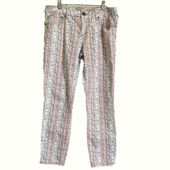 Free People Jeans Boho Geometric Printed Skinny Pants Sz 29 90s Vintage Hippie - Picture 3 of 8